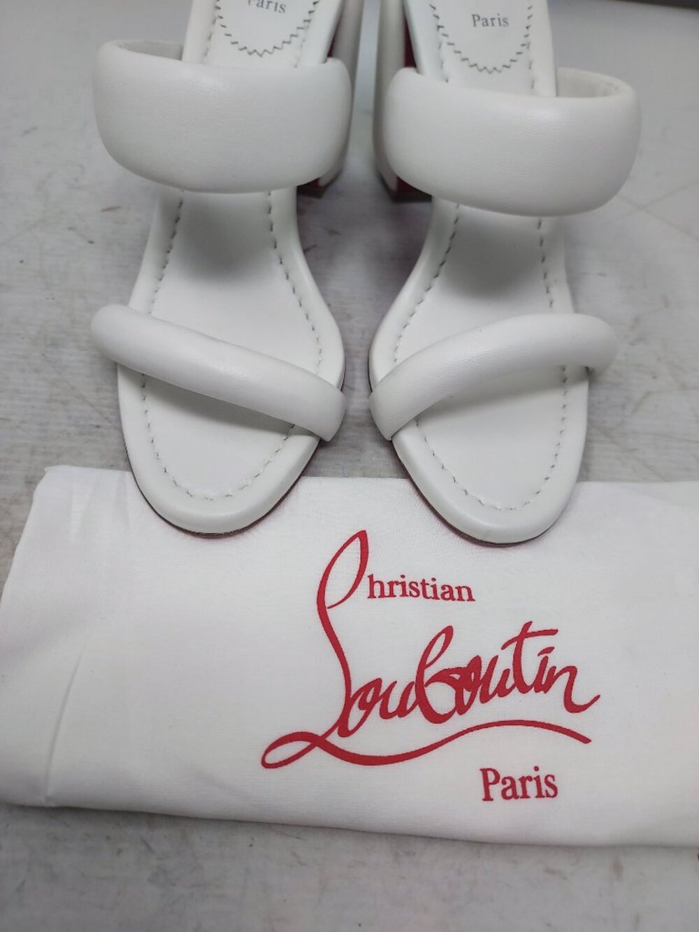 CHRISTIAN LOUBOUTIN White Inflama Sab Black Block Heel Sandal - Picture 8 of 13